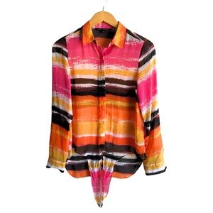 Zac and Rachel Sheer Colorful Striped Ling-Sleeve Blouse Size S
